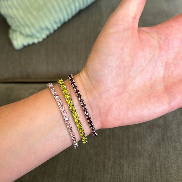 ✨Set of 3 sparkly colorful rhinestone bracelets! Lime green, purple, pink - Picture 3 of 8